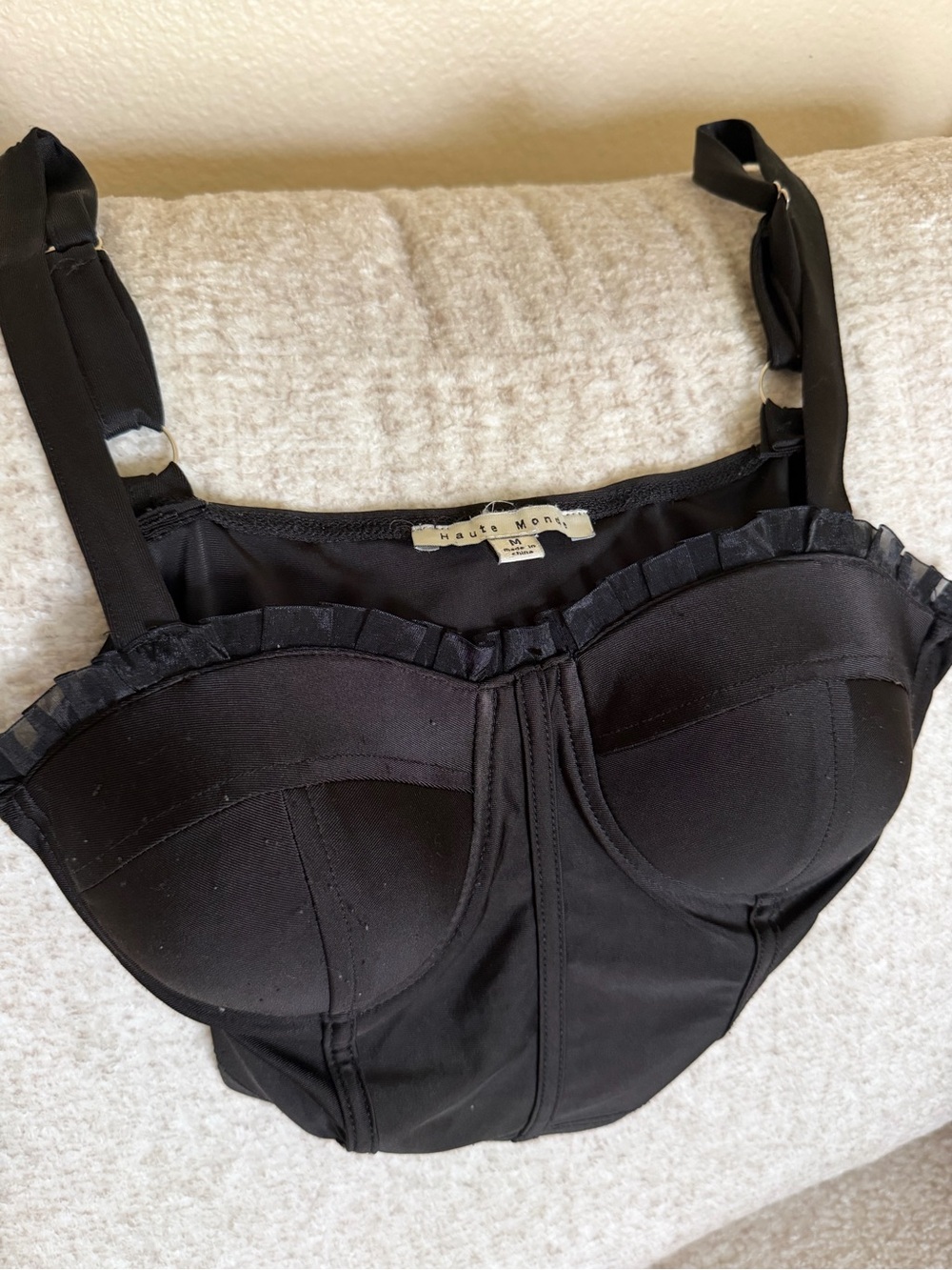 Haute Monde Black Ruffle-Trim Bustier Bra